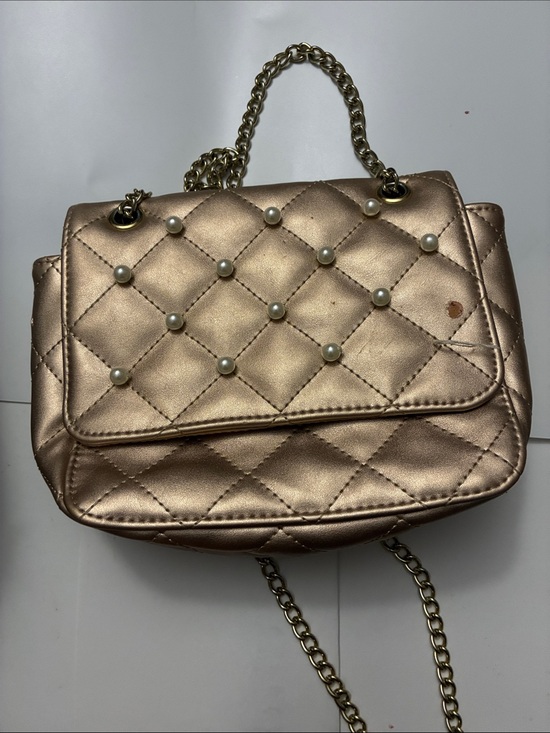 Handbags - Quilted Pearl-Accent Metallic Crossbody Bag - Light Gold